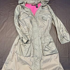 DKNY Women's Trench Coat - Gray with Pink Lining